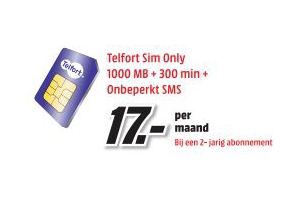 telfort sim only 1000mb 300 min onbeperkt sms