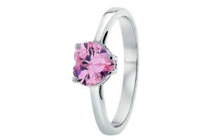 stalen ring hart met roze zirkonia