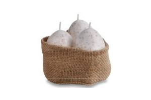 eierkaarsen in jute zak