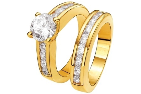 eve gold plated 2 delige ring met zirkonia