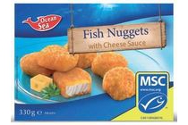 fish nuggets with cheese sauce