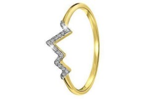 14 karaat geelgouden ring hartslag met diamant