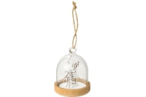 glazen stolpje met houten ornament