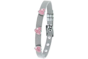 stalen kinderarmband hart met light pink kristal