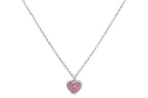 stalen kinderketting hart met light pink kristal