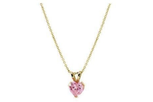 geelgouden ketting en hanger hart met roze zirkonia