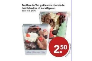 bonbon du ton gekleurde chocolade hulstblaadjes of kerstfiguren