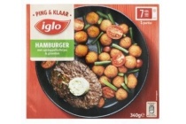 iglo ping en klaar ham bur ger met aard ap pel tjes