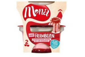 mona frambozen pudding met rode bessensaus