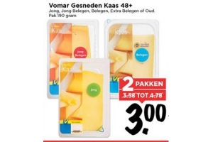 vomar gesneden kaas nu 2 pakken voor en euro 3 00