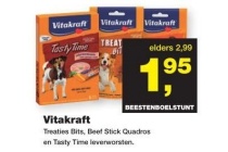 vitakraft treatis bits beef stick quadros en tasty time leverworsten