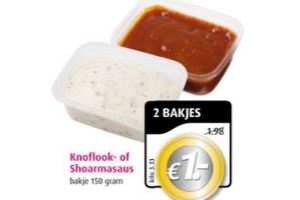 knoflook of shoarmasaus 2 bakjes en euro 1 00