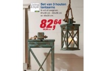 set van 3 houten lantaarns