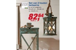 set van 3 houten lantaarns