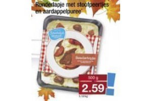 runderlapje met stoofpeertjes en aardappelpuree