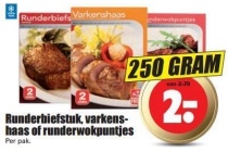 runderbiefstuk varkenshaas of runderwokpuntjes