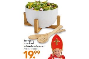 serveer slaschaal in bamboe houder
