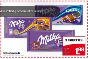 milka chocolade 3 tabletten voor en euro 1 99