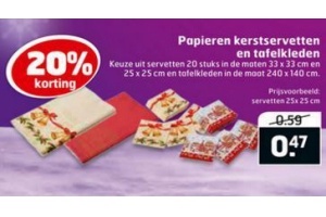 papieren kerstservetten en tafelkleden