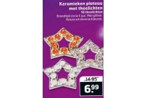 keramieken plateau met theelichten
