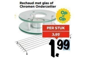 rechaud met glas of chromen onderzetter