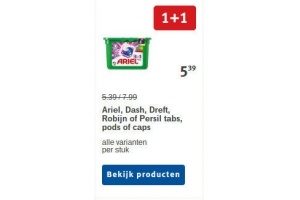 ariel dash dreft robijn of persil tabs pods of caps