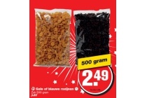 gele of blauwe rozijnen