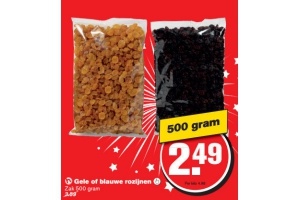 gele of blauwe rozijnen