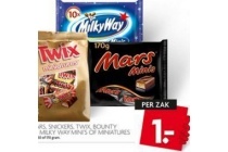 mars snickers twix bounty of milky way mini s of miniatures voor en euro 1 per zak