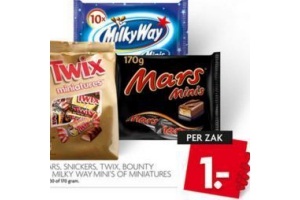mars snickers twix bounty of milky way mini s of miniatures voor en euro 1 per zak