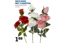 deco roos met 3 knoppen rood creme roze 77 cm