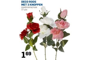 deco roos met 3 knoppen rood creme roze 77 cm