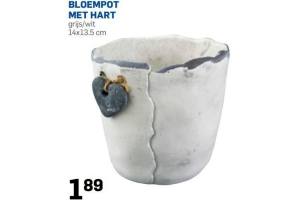 bloempot met hart grijs wit 14x13 5 cm
