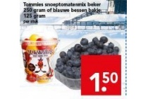 tommels snoeptomatenmix beker 250 gram of blauwe belssen bakje 126 gram voor en euro 1 50