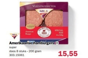 amerikaanse hamburgers super doos 8 stuks 200 gram en euro 15 55