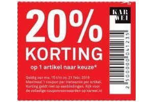 20 korting op 1 artikel naar keuze