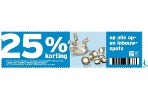 25 korting op alle op en inbouwspots