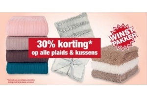 30 korting op plaids en kussens