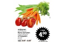 snijbonen roma tomaten of bospeen