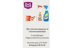 alle schoonmaaksprays of schoonmaakdoekjes