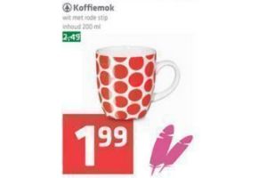 koffiemok wit met rode stip