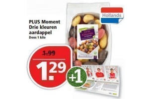 plus moment drie kleuren aardappel