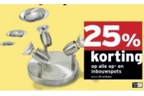 25 korting op alle op en inbouwspots
