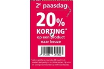 2e paasdag 20 korting op een product naar keuze