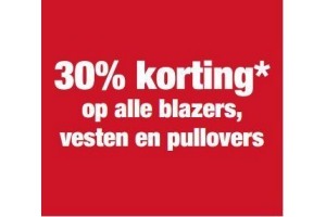 30 korting op alle blazers en pullovers