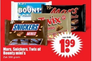 mars snickers twix of bounty mini s