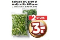 spinazie 300 gram of andijvie fijn 400 gram