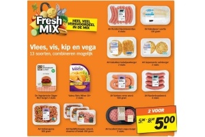 vlees vis kip en vega aanbieding