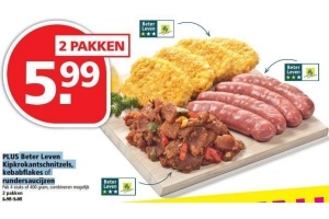 plus beter leven kipkrokantschnitzels kebabfl akes of rundersaucijzen