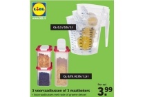 3 voorraadbussen of 3 maatbekers